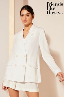 Friends Like These White Double Breasted Long Sleeve Blazer with Linen (Q71675) | 272 QAR