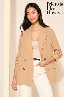 Friends Like These Cream Double Breasted Long Sleeve Blazer with Linen (Q71677) | OMR28