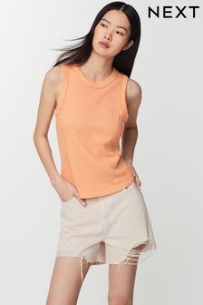 Orange Waffle Seam Detail 100% Cotton Tank Top (Q71702) | $27