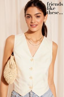 Friends Like These Ivory White Linen Button Through Waistcoat (Q71745) | €48