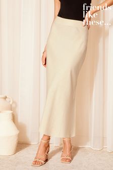 Friends Like These Cream Linen Bias Cut Midi Skirt (Q71746) | AED205