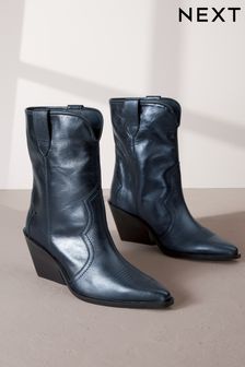 Navy Metallic Signature Leather Forever Comfort® Western Cowboy Boots (Q71749) | ￥13,050