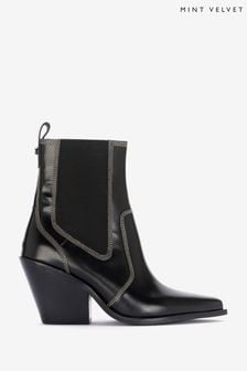 Mint Velvet Black Tamsin Patent Cowboy Boots (Q71782) | €99