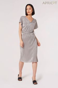 Apricot Silver Plissé V-Neck Dress (Q71808) | $73