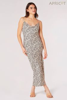 Apricot Grey Leopard Split Satin Maxi Dress (Q71832) | SGD 68