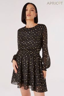 Apricot Black Gold Foil Spot Chiffon Dress (Q71837) | KRW74,700