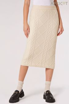 Apricot Cream Aran Knitted Midi Skirt (Q71875) | $65