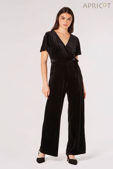 黑色 - Apricot天使袖裹身式絲絨連身褲 (Q71876) | NT$1,630