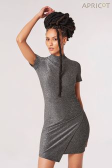 Apricot Sparkle Side Ruched Wrap Dress