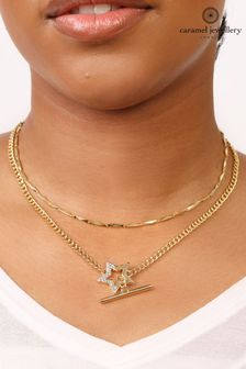 Caramel Jewellery London Gold Tone Super Star Pavé Layered Necklace