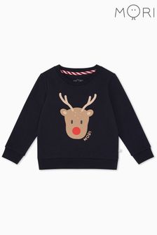 Mori Blue Reindeer Organic Cotton Christmas Sweatshirt Jumper (Q72036) | €17