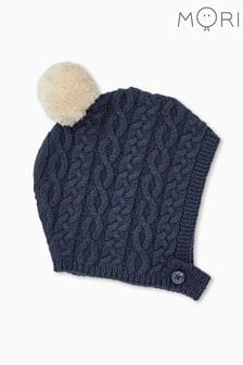 MORI Blue Organic Cotton Chunky Knitted Bonnet Hat