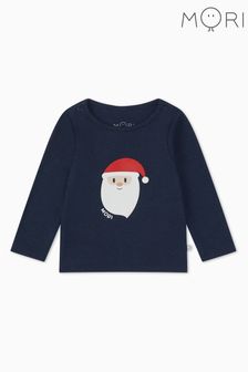 Niebieska koszulka świąteczna Mori z Mikołajem, z bawełny organicznej (Q72066) | 62 zł