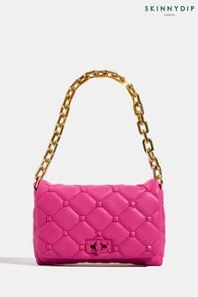 Skinnydip Farah Pink Studded Quilt Chain Shoulder Bag