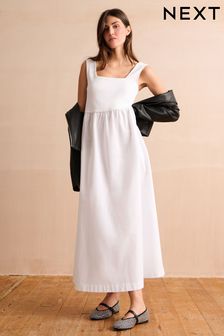 أبيض - فستان ماكسي جيرسيه صيفي بفتحة رقبة مربعة (Q72438) | 149 ر.س