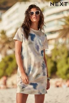 Aqua/Weiß/Pink - T-Shirt-Kleid mit Rundhalsausschnitt (Q72449) | 20 €