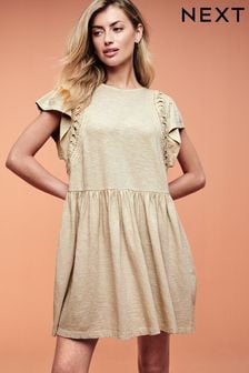 Кремовый - Платье мини с короткими рукавами и отделкой кроше (Q72457) | €41