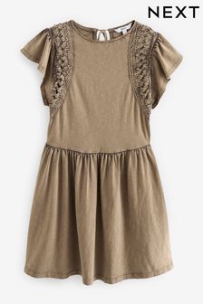 Crochet Trim Short Sleeve Mini Dress