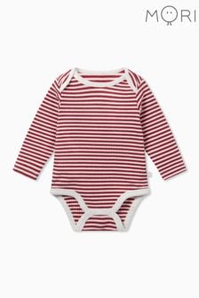Mori Red Stripe Organic Cotton Long Sleeve Envelope Neckline Bodysuit (Q72535) | 29 €