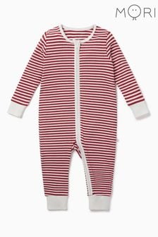 Mori Red Stripe Organic Cotton Clever Zipped Sleepsuit (Q72547) | SGD 64