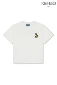 Camiseta de manga corta color crema con logotipo de tigre de Kenzo Kids (Q72561) | 96 € - 122 €