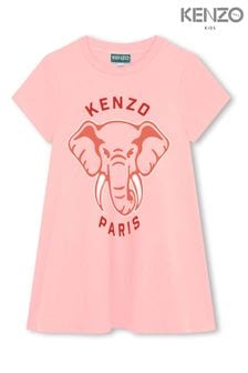 KENZO KIDS pINK Elephant Print Logo Short Sleeve T-Shirt Dress (Q72570) | $231