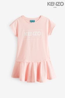 Vestido rosa de manga corta con peplum y logo Paris de Kenzo Kids (Q72571) | 149 €