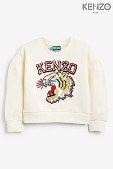 KENZO KIDS Cream Tiger Varsity Print Logo Crew Sweatshirt (Q72572) | 52,040 Ft