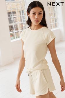 Ecru Towel Texture Cotton Shorts (Q72578) | $45
