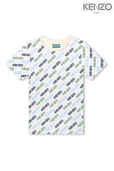 KENZO KIDS Cream All Over Logo Print Short Sleeve T-Shirt (Q72598) | $124