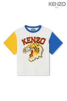 KENZO KIDS Cream Tiger Varsity Logo Colourblock Short Sleeve T-Shirt (Q72600) | ₪ 365