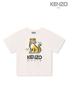 Camiseta color crema de manga corta con estampado de tigre en la parte delantera y trasera de Kenzo Kids (Q72604) | 81 €