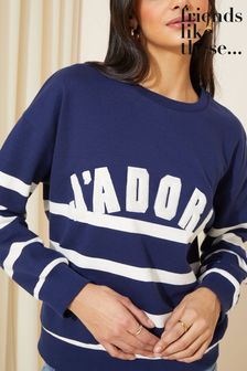 Marineblau - Friends Like These Langärmeliges Sweatshirt mit Rundhalsausschnitt und Slogan (Q72657) | 47 €