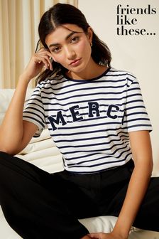 Friends Like These Stripe Round Neck Logo T-Shirt (Q72683) | AED133