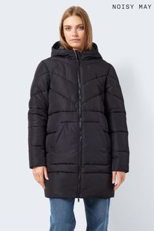 NOISY MAY Black Longline Padded Quilted Hooded Coat (Q72692) | €69