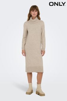 ONLY Cream Long Sleeve Roll Neck Knitted Dress (Q72694) | kr467