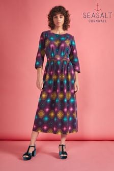 Seasalt Cornwall Purple Forestry Printed Midi Dress (Q72757) | 66 €