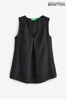 Benetton Linen Black Blouse
