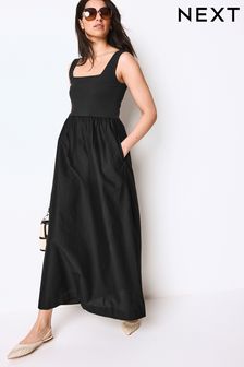 Black Square Neck Maxi Summer Jersey Dress (Q72891) | SGD 50