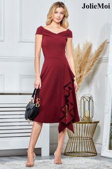 Jolie Moi Red Desiree Frill Fit & Flare Dress (Q72939) | AED377