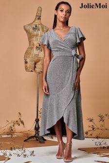 Jolie Moi Metallic Effect Ruffle Hem Maxi Dress (Q72965) | $174
