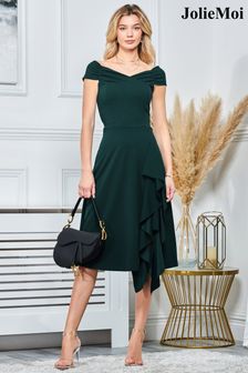 Jolie Moi Green Desiree Frill Fit & Flare Dress (Q72969) | kr883