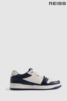 Reiss Navy/White Astor Leather Lace-Up Trainers (Q73012) | KRW378,000