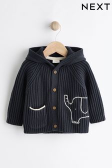 Navy Elephant Embroidered Baby Knitted Cardigan (0mths-2yrs) (Q73024) | 95 SAR - 107 SAR