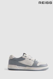 Reiss White/Blue Astor Leather Lace-Up Trainers (Q73032) | $267