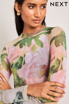 Camille Pissaro Floral License Long Sleeve Mesh Top (Q73037) | €29