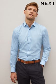 Blue Slim Fit Single Cuff Easy Care Textured Shirt (Q73091) | ￥4,200