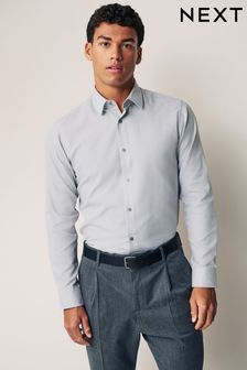 Light Grey Slim Fit Single Cuff Easy Care Textured Shirt (Q73103) | ₪ 90