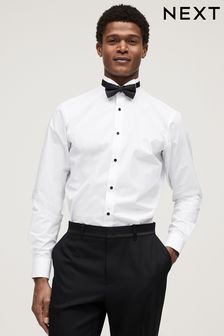 White/Black Slim Fit Single Cuff Occasion Shirt And Bow Tie Set (Q73138) | $50