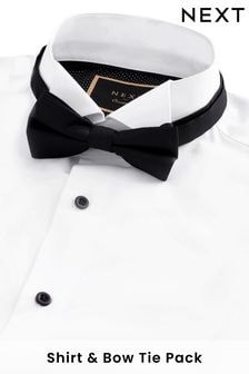 White/Black Slim Fit Single Cuff Shirt And Bow Tie Pack (Q73138) | $56